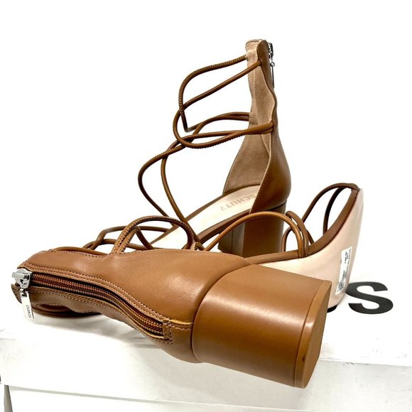 Schutz Shayla Summer Honey Brown Wood Leather Strappy Size 9.5 Women's Sandals - Picture 5 of 6